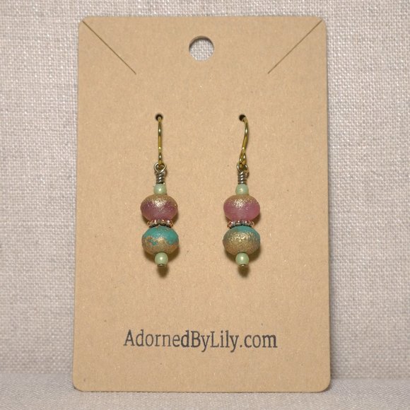 Hand Crafted Handmade Earrings Pastel Multicolor Czech Glass Beaded Earr… - Picture 2 of 5